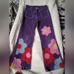Mini Boden Purple Corduroy Flower Pants Size Kids 7/8Y.  See Pics Imperfections.